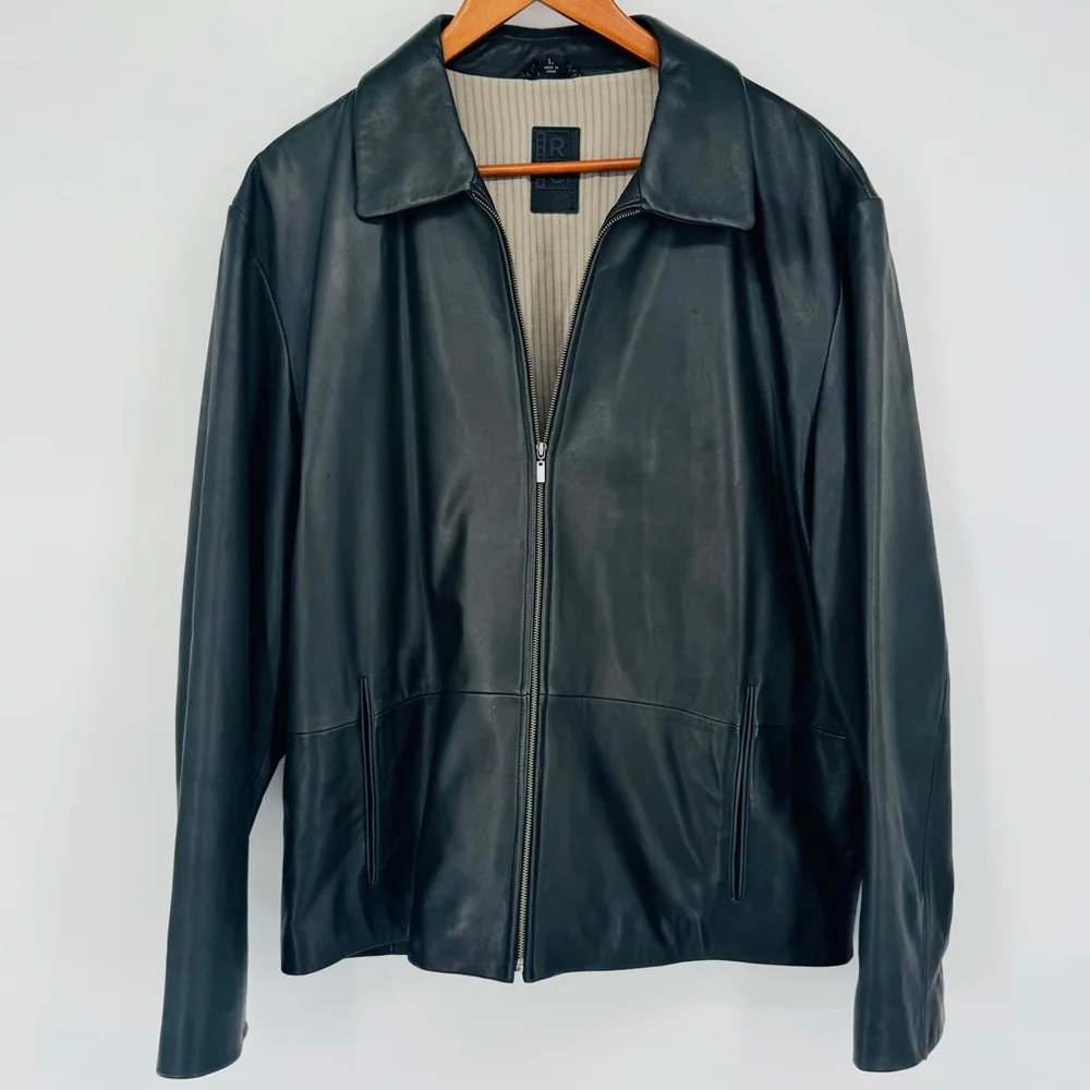 Robert Comstock Expedition Black Leather Jacket L